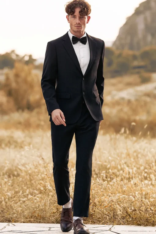Black Notched Lapel Single Breasted 3 Pieces Men's Jacquard Suits