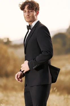 Black Notched Lapel Single Breasted 3 Pieces Men's Jacquard Suits