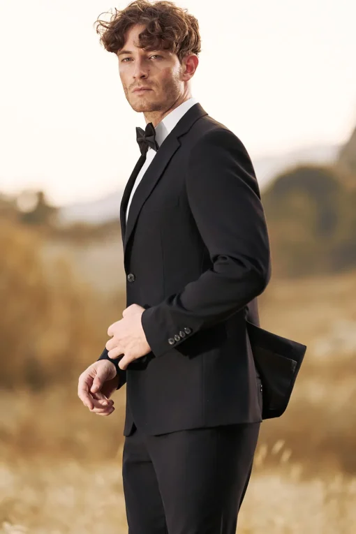 Black Notched Lapel Single Breasted 3 Pieces Men's Jacquard Suits