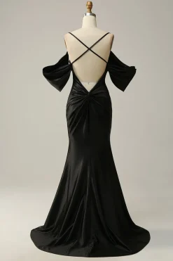 Black Off the Shoulder Mermaid Prom Dress with Backless