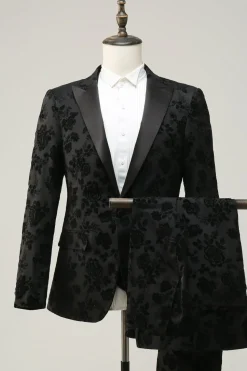 Black Peak Lapel Jacquard Men's Prom Suits