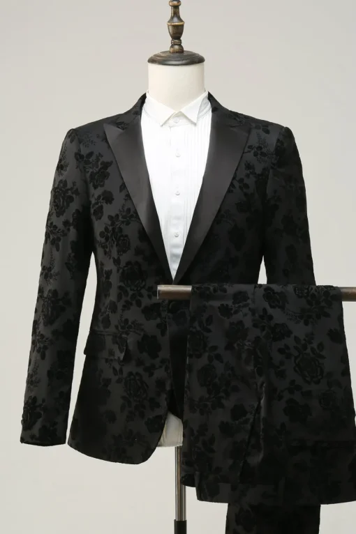 Black Peak Lapel Jacquard Men's Prom Suits