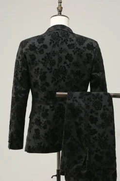 Black Peak Lapel Jacquard Men's Prom Suits