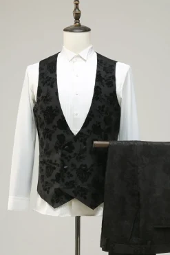 Black Peak Lapel Jacquard Men's Prom Suits