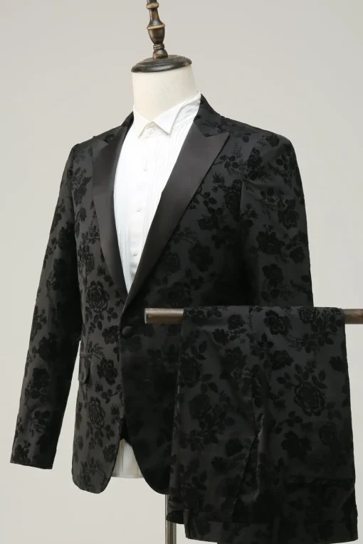 Black Peak Lapel Jacquard Men's Prom Suits