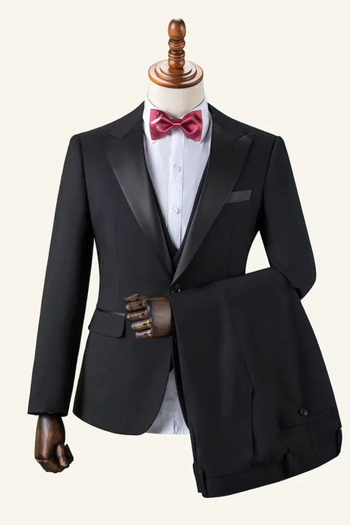 Black Peaked Lapel 3-Piece Men's Suit Tuxedo
