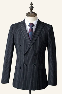 Black Pinstriped Double-Breasted 3-Piece Men's Suit