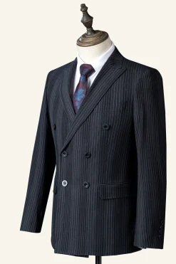 Black Pinstriped Double-Breasted 3-Piece Men's Suit