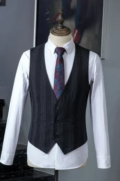 Black Pinstriped Double-Breasted 3-Piece Men's Suit