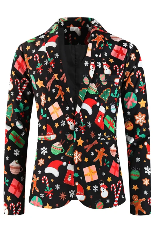 Black Santa Hat, Socks, Gift Printed 3 Piece Men's Christmas Party Suit