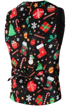 Black Santa Hat, Socks, Gift Printed 3 Piece Men's Christmas Party Suit