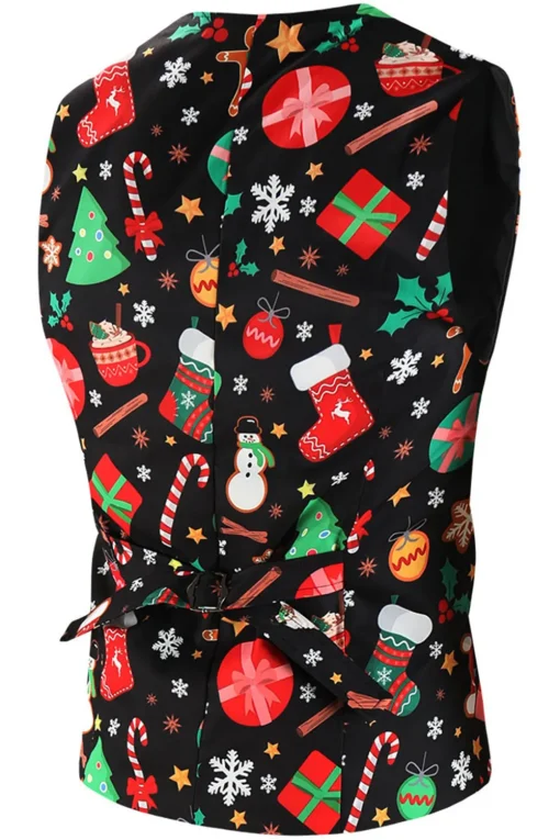 Black Santa Hat, Socks, Gift Printed 3 Piece Men's Christmas Party Suit