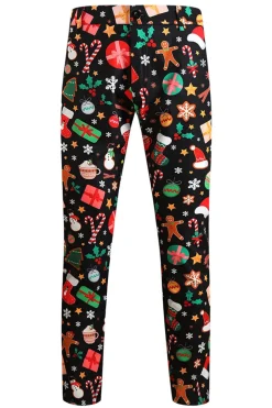 Black Santa Hat, Socks, Gift Printed 3 Piece Men's Christmas Party Suit