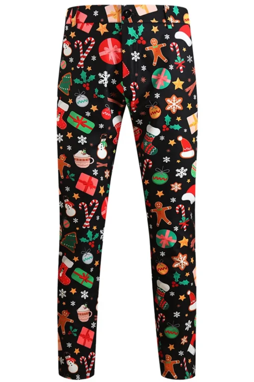 Black Santa Hat, Socks, Gift Printed 3 Piece Men's Christmas Party Suit