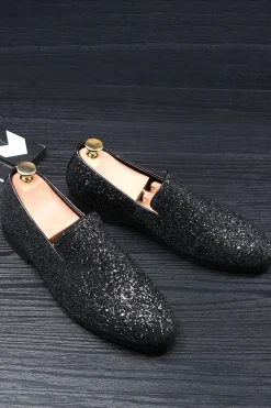 Black Sequined Slip-On Men's Shoes