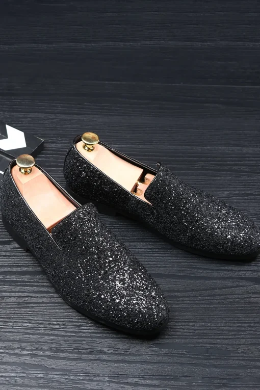Black Sequined Slip-On Men's Shoes