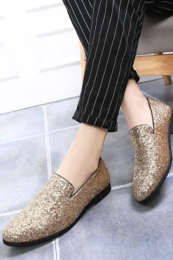 Black Sequined Slip-On Men's Shoes