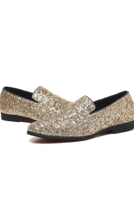 Black Sequined Slip-On Men's Shoes