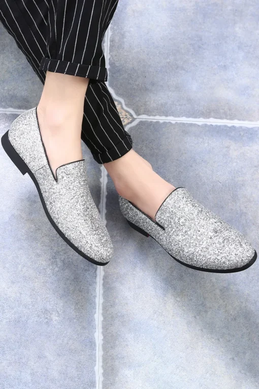 Black Sequined Slip-On Men's Shoes
