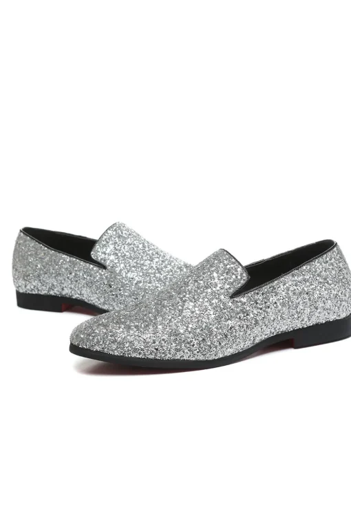 Black Sequined Slip-On Men's Shoes
