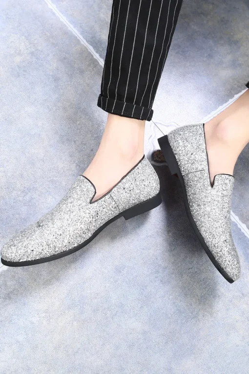 Black Sequined Slip-On Men's Shoes