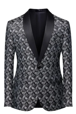 Black Shawl Lapel Print Men's Blazer