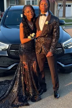 Black Shawl Lapel Sequins 2 Piece Men's Prom Suits