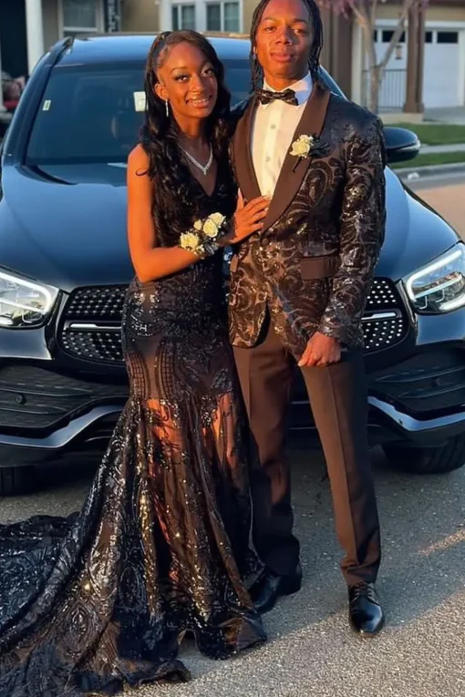 Black Shawl Lapel Sequins 2 Piece Men's Prom Suits