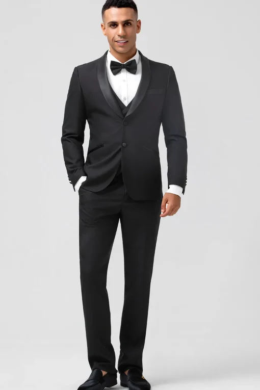 Black Shawl Lapel Single Breasted 3 Pieces Men's Prom Suits