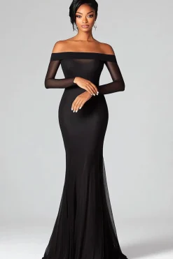 Black Sheath Off The Shoulder Mesh Formal Dress