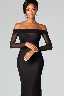 Black Sheath Off The Shoulder Mesh Formal Dress