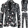 Black Snowflake Print Single Button 3 Pieces Men's Christmas Suit