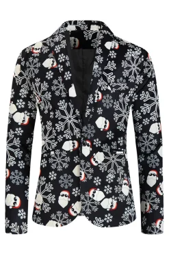 Black Snowflake Print Single Button 3 Pieces Men's Christmas Suit