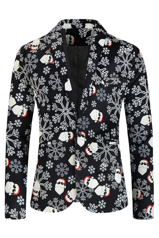 Black Snowflake Print Single Button 3 Pieces Men's Christmas Suit