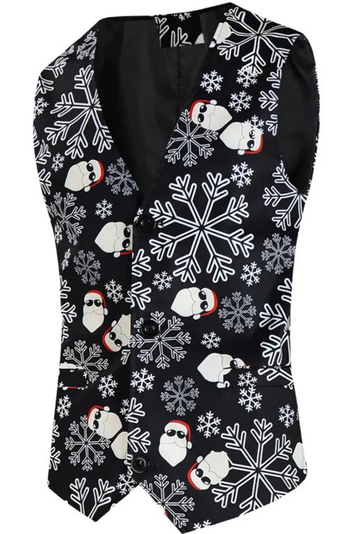 Black Snowflake Print Single Button 3 Pieces Men's Christmas Suit