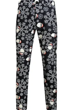 Black Snowflake Print Single Button 3 Pieces Men's Christmas Suit