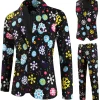 Black Snowflake Print Three Piece Men's Christmas Party Suit