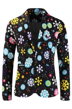 Black Snowflake Print Three Piece Men's Christmas Party Suit