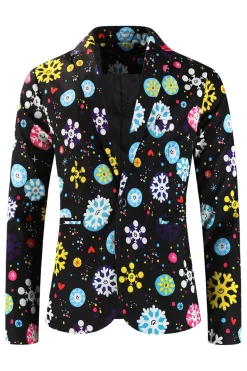 Black Snowflake Print Three Piece Men's Christmas Party Suit