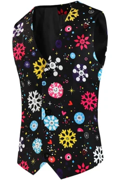 Black Snowflake Print Three Piece Men's Christmas Party Suit