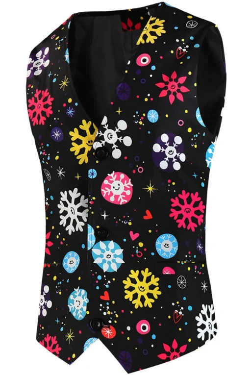 Black Snowflake Print Three Piece Men's Christmas Party Suit