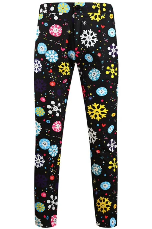 Black Snowflake Print Three Piece Men's Christmas Party Suit