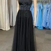 Black Strapless A Line Tulle Corset Prom Dress