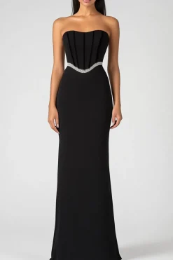 Black Strapless Corset Sheath Sequins Formal Dress
