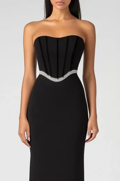 Black Strapless Corset Sheath Sequins Formal Dress