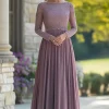 Black Tie Vintage Mauve Column Scoop Chiffon Long Mother of the Bride Dress with Lace Appliques