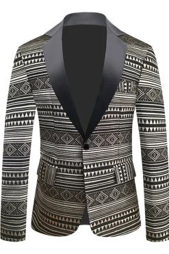 Black White Notched Lapel Men's Blazer