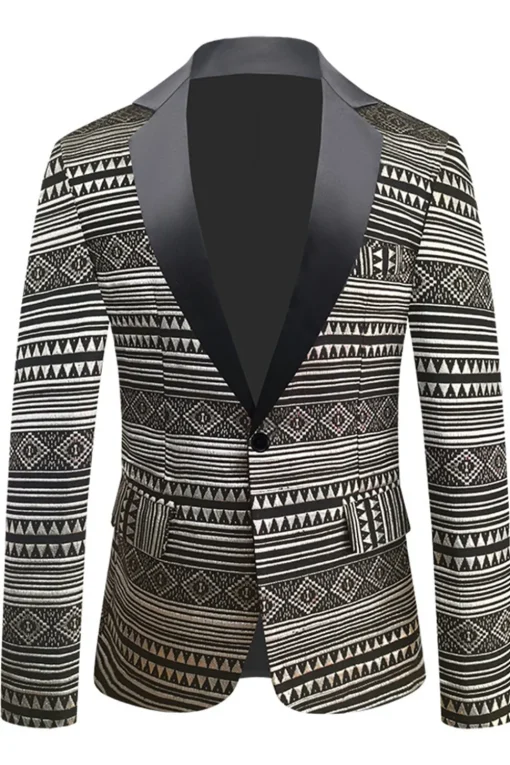 Black White Notched Lapel Men's Blazer