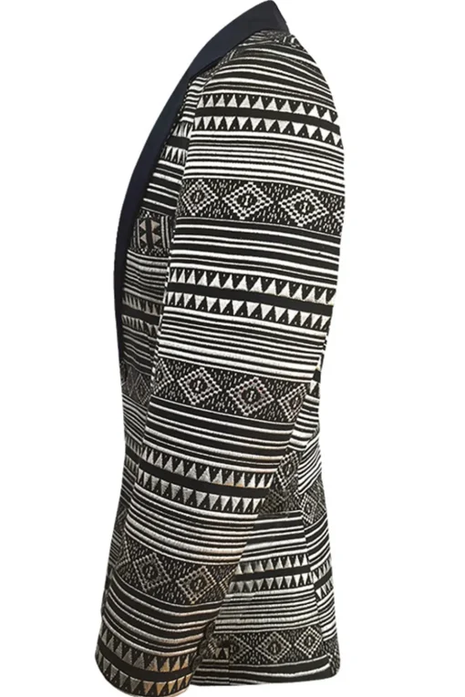 Black White Notched Lapel Men's Blazer