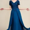 Blue A Line Mother of Bride Dress with Appliques
